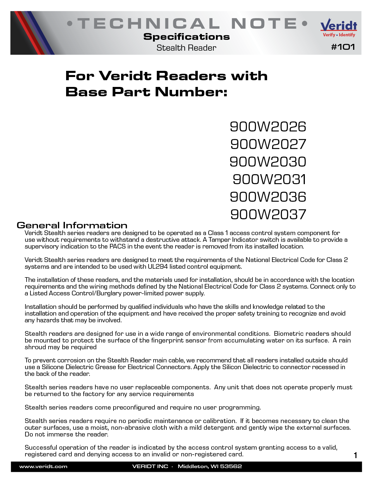 #101 Stealth Reader Specifications