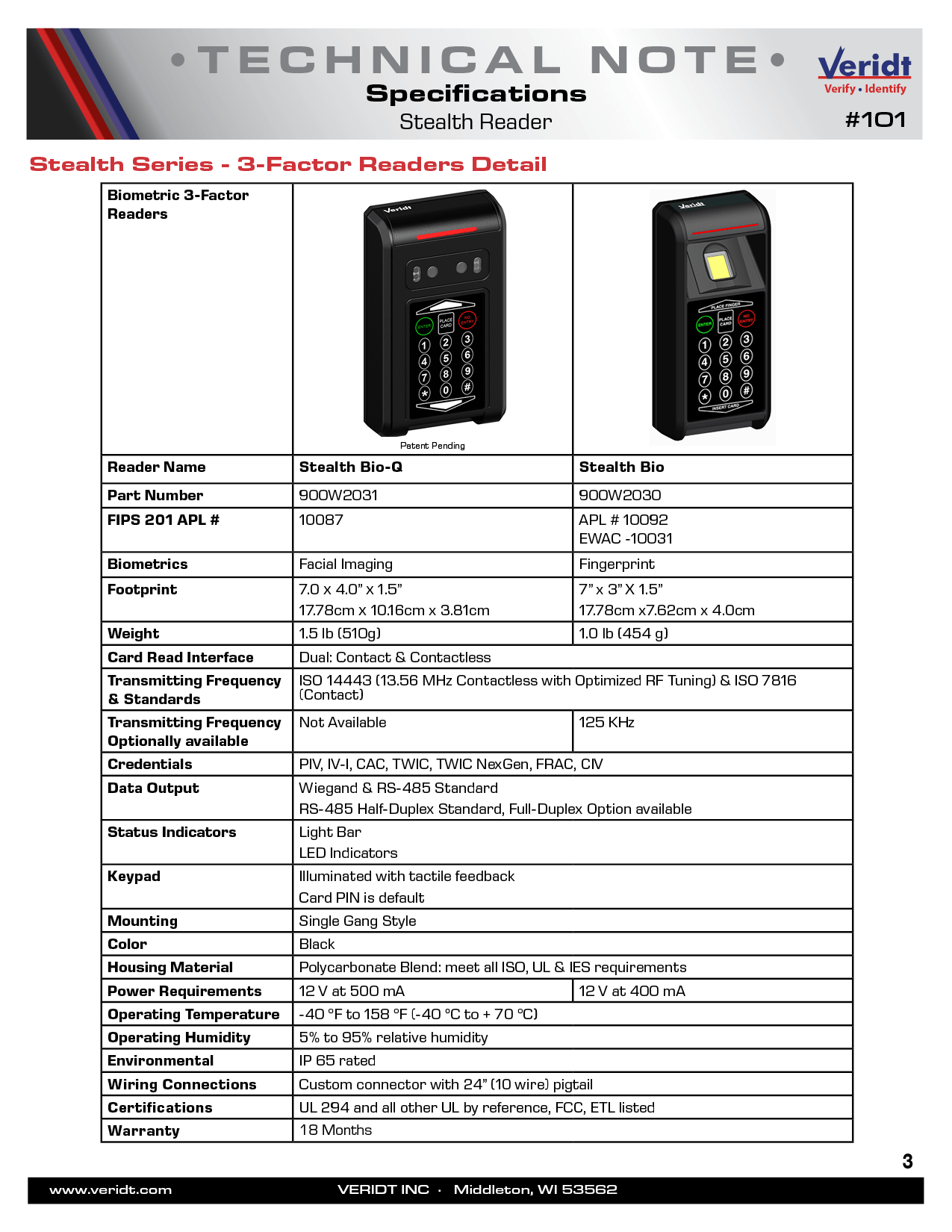 #101 Stealth Reader Specifications