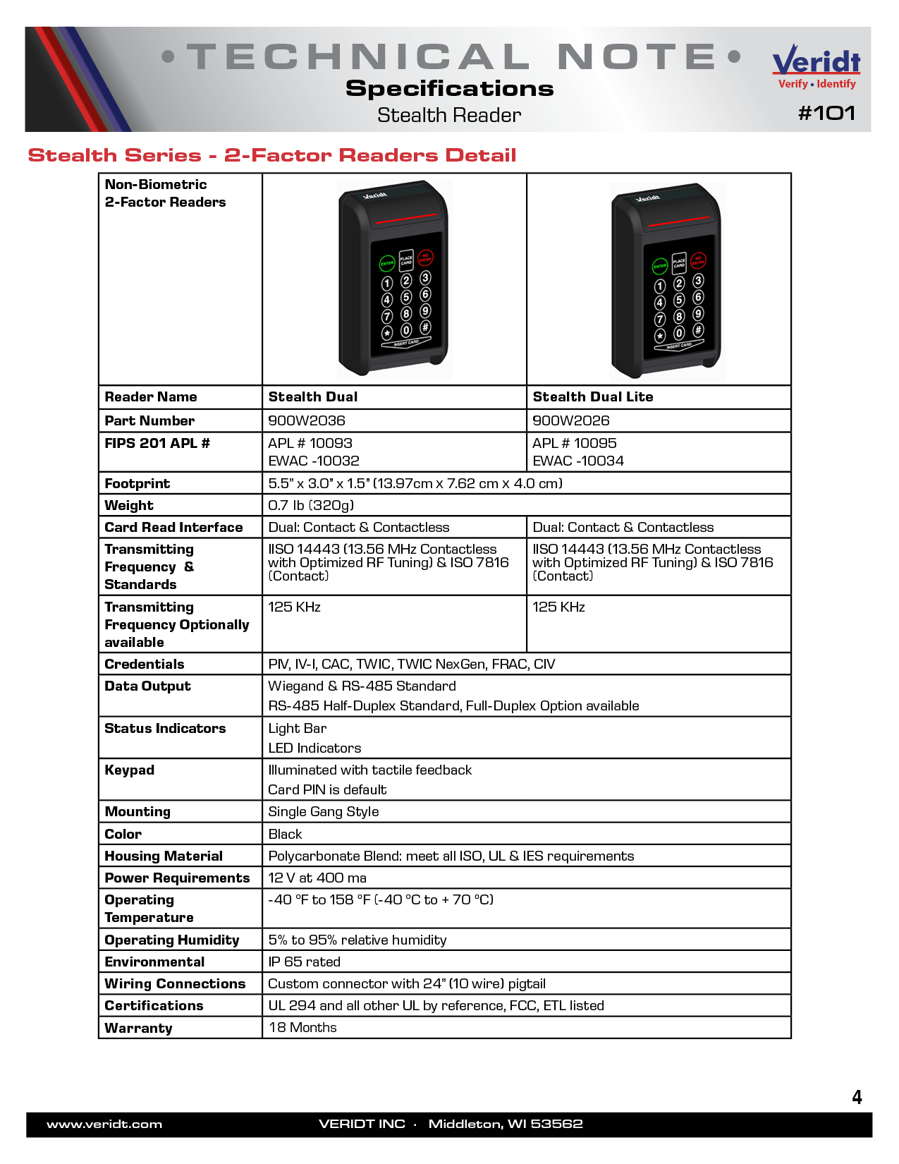 #101 Stealth Reader Specifications